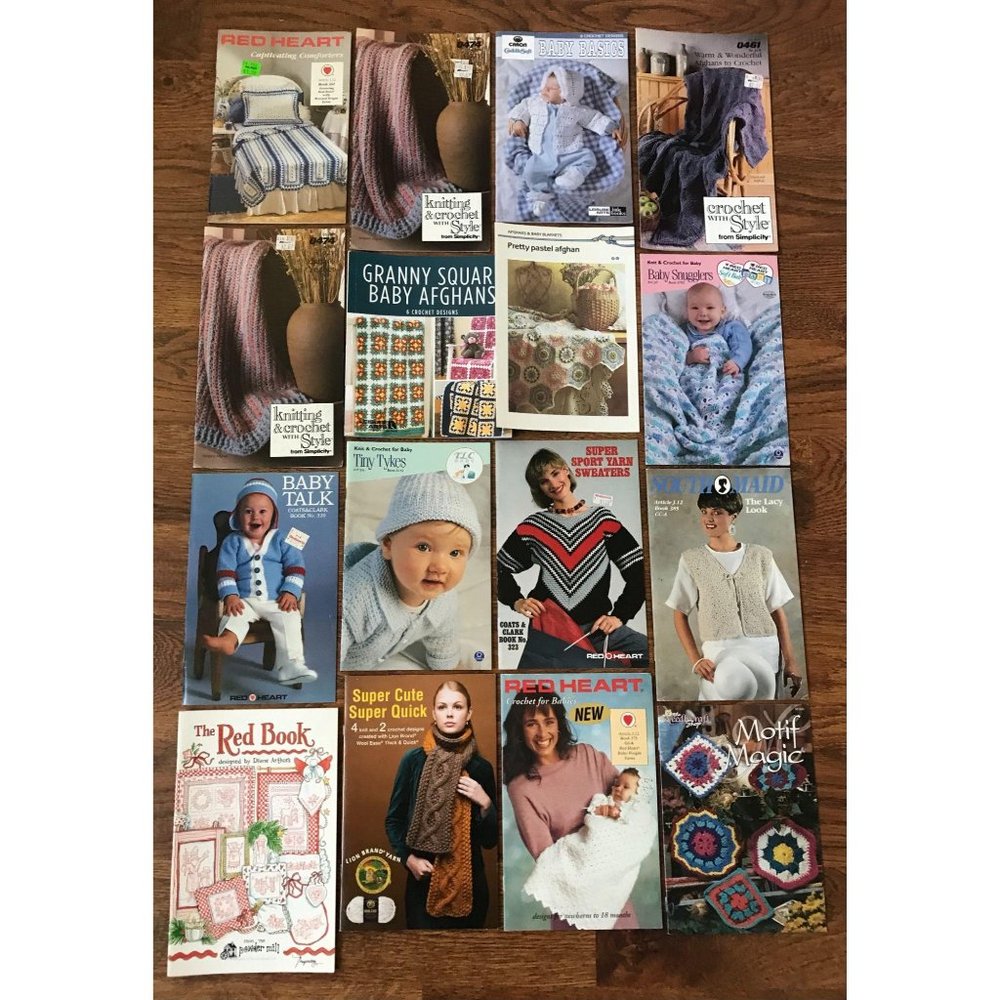16 MOSTLY-VINTAGE CROCHET/KNIT/CROSS STITCH BOOKS